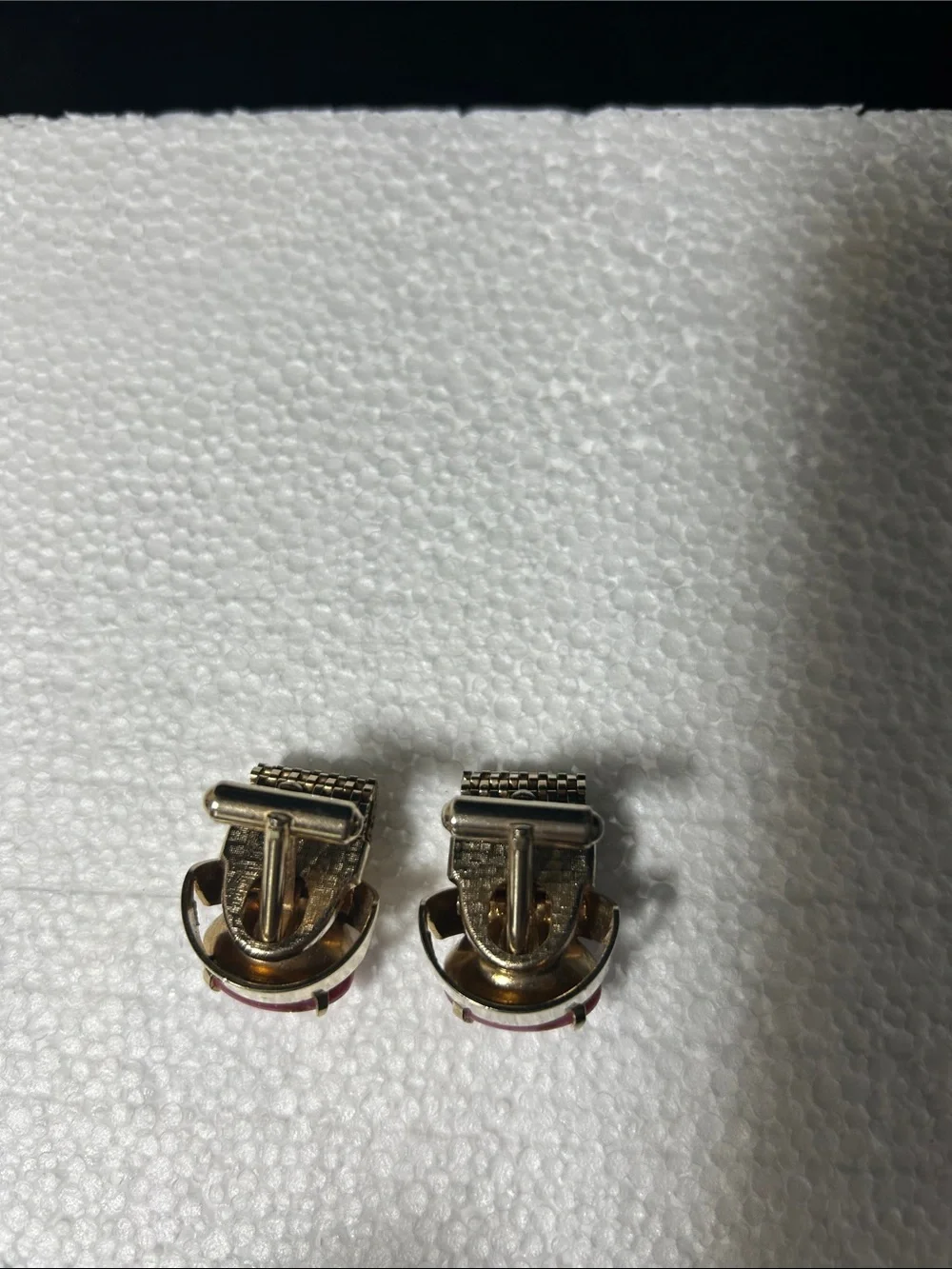 Gold-Tone Pink Cabochon Clip Cufflinks